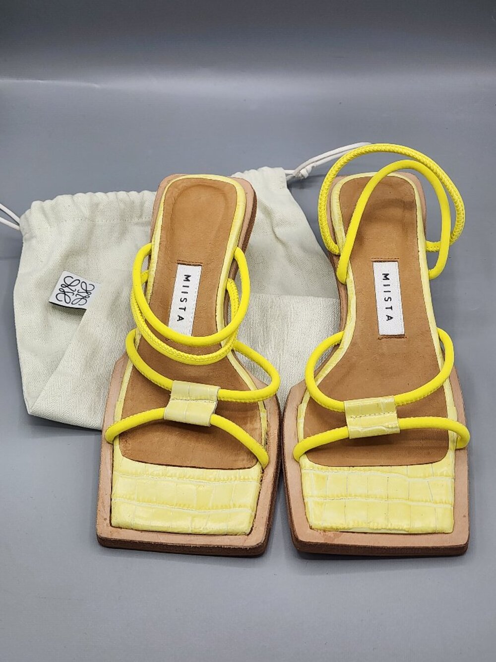 MIISTA Yellow Joanne Croc Embossed Leather Strappy Sandals EU 35 US 5